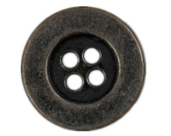 Metal Buttons -  Raised Edge Dark Gunmetal Metal Hole Buttons - 20mm - 3/4 inch - 6 pcs