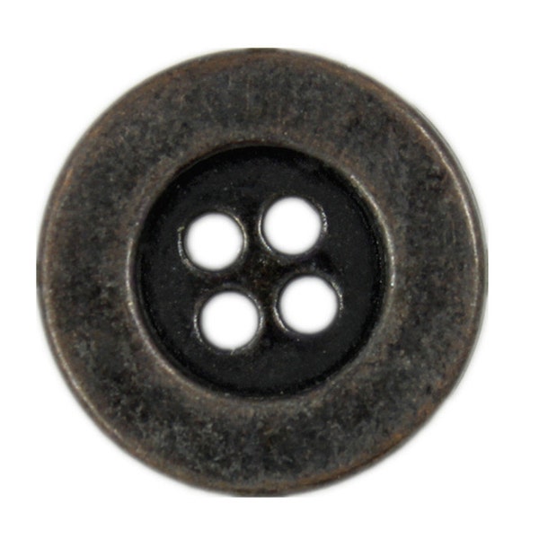 Metal Buttons -  Raised Edge Dark Gunmetal Metal Hole Buttons - 20mm - 3/4 inch - 6 pcs