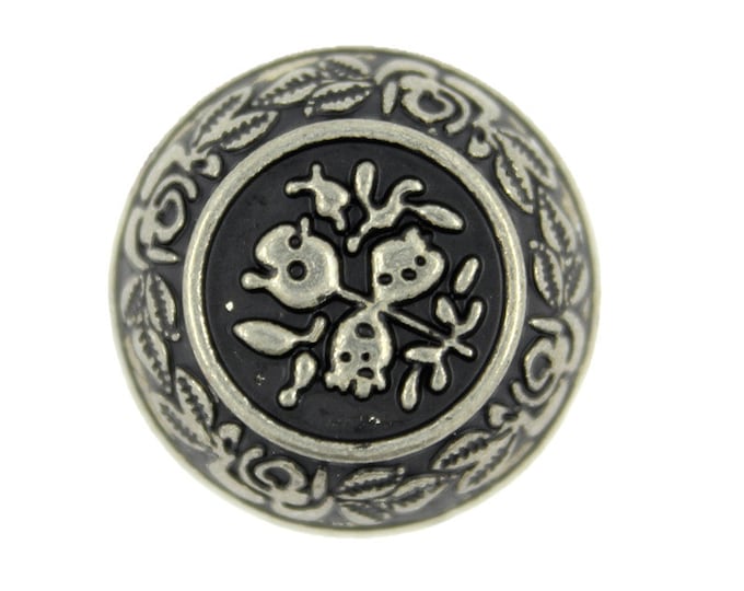 Metal Buttons - Truncated Cone Shaped Flower Carving Retro Silver Metal Shank Buttons - 25.5mm - 1 inch - 6 pcs