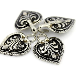 5 Pairs Charming Silver Baroque Spade HOOK And EYE Fasteners - 48mm x 19mm Fastened