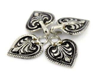 5 Pairs Charming Silver Baroque Spade HOOK And EYE Fasteners - 48mm x 19mm Fastened