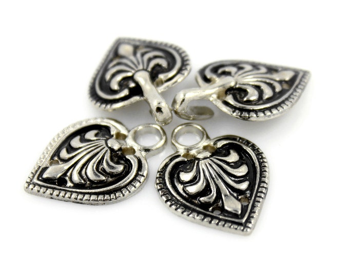 5 Pairs Charming Silver Baroque Spade HOOK And EYE Fasteners - 48mm x 19mm Fastened
