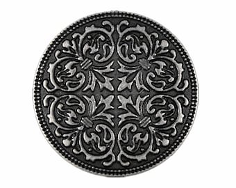 Metal Buttons - Mandala Gunmetal Metal Shank Buttons - 23mm - 7/8 inch - 6 pcs