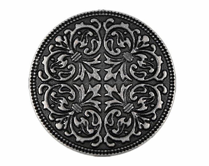 Metal Buttons - Mandala Gunmetal Metal Shank Buttons - 23mm - 7/8 inch - 6 pcs
