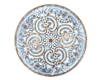 Metal Buttons - Blue Copper Openwork Flowery Engraving Metal Shank Buttons - 18mm - 11/16 inch - 6 pcs