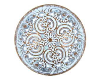 Botones metálicos - Botones de metal con vástago, calados, grabados florales, de cobre azul - 18 mm - 11/16 pulgadas - 6 unidades