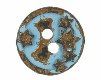 Metal Buttons - Blue Patina Little Stars Metal Hole Buttons - 15mm - 5/8 inch - 4 pcs