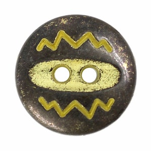 Botones - Zig-Zag patrón Metal agujero, Gunmetal Color amarillo del metal - 15mm - 5/8 pulgada - 6 piezas