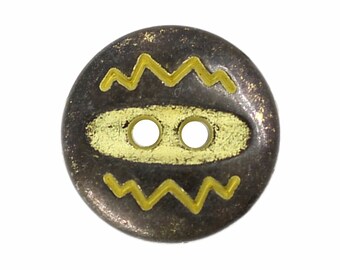 Metal Buttons - Zig-Zag Pattern Metal Hole Buttons , Gunmetal Yellow Color - 15mm - 5/8 inch - 6 pcs