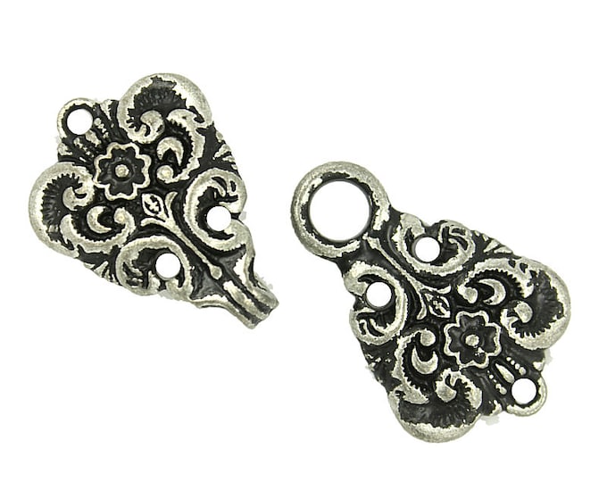 HOOK And EYE Fasteners - Baroque Swirl Cloak Clasp Retro Silver Fasteners. 2 Pairs.