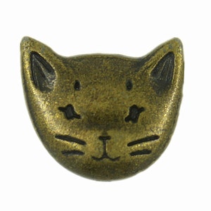 Metal Buttons - Cat Antique Brass Metal Shank Buttons  - 18mm - 3/4 inch - 6 pcs
