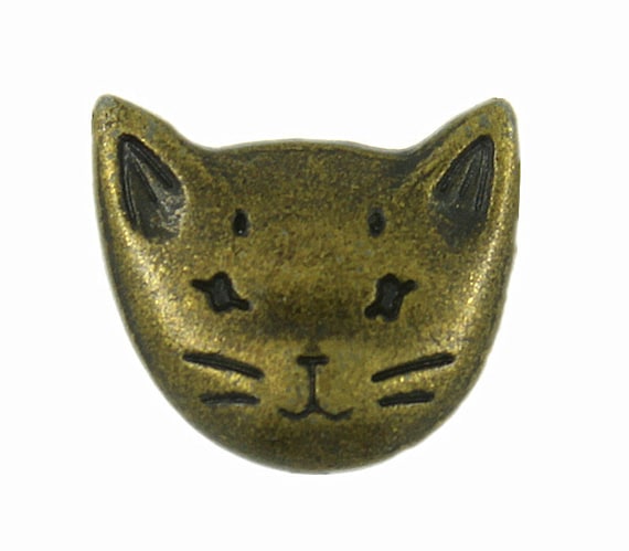 Metal Buttons - Cat Antique Brass Metal Shank Buttons  - 18mm - 3/4 inch - 6 pcs