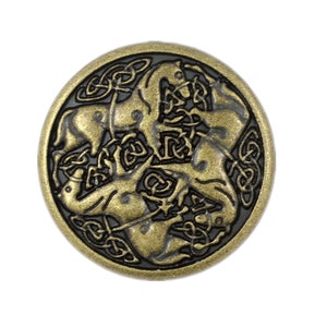 Metal Buttons - Celtic Horses Antique Brass Metal Shank Buttons - 25mm - 1 inch - 3 pcs