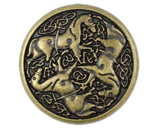 Metal Buttons - Celtic Horses Antique Brass Metal Shank Buttons - 25mm - 1 inch - 3 pcs
