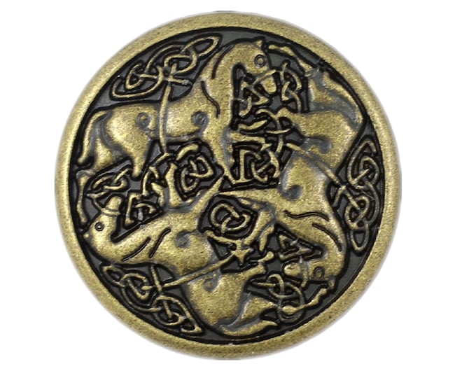 Metal Buttons - Celtic Horses Antique Brass Metal Shank Buttons - 25mm - 1 inch - 3 pcs