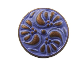 Metal Buttons - Copper Flower Swirl Metal Shank Buttons in Purple Color - 11mm - 7/16 inch - 6 pcs