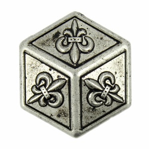 Metal Buttons - Hexagonal Fleur-De-Lis Retro Silver Metal Shank Buttons - 23mm - 7/8 inch - 6 pcs