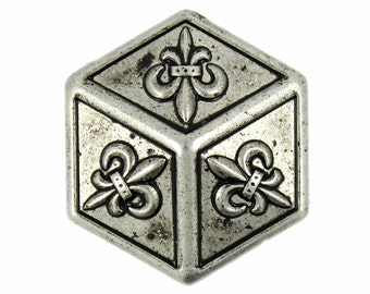 Metal Buttons - Hexagonal Fleur-De-Lis Retro Silver Metal Shank Buttons - 23mm - 7/8 inch - 6 pcs