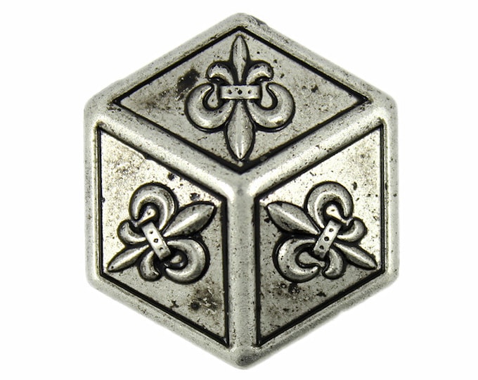 Metal Buttons - Hexagonal Fleur-De-Lis Retro Silver Metal Shank Buttons - 23mm - 7/8 inch - 6 pcs
