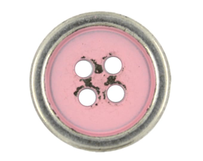 Metal Buttons - Pink Painting Silver Metal Hole Buttons - 17mm - 11/16 inch - 6 pcs
