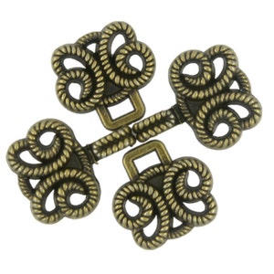 HAAK en oog bevestigingsmiddelen - gedraaide touw Butterfly mantel Clasp antiek messing bevestigingsmiddelen. 5 paar.