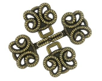 HOOK And EYE Fasteners - Twisted Rope Butterfly Cloak Clasp Antique Brass Fasteners. 5 Pair.
