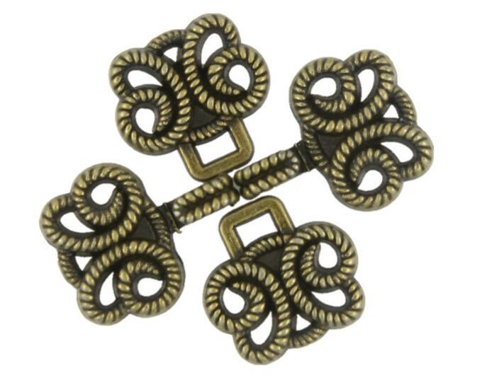 HOOK And EYE Fasteners - Twisted Rope Butterfly Cloak Clasp Antique Brass Fasteners. 5 Pair.