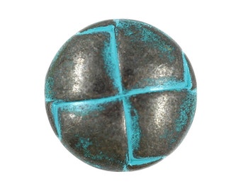 Metal Buttons - Leather Lattice Gunmetal Shank Buttons with Deep Cyan Color - 20mm - 3/4 inch - 6 pcs