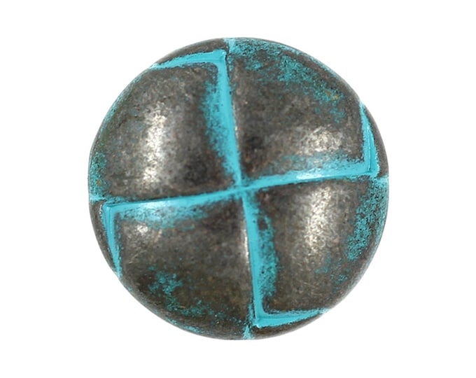 Metal Buttons - Leather Lattice Gunmetal Shank Buttons with Deep Cyan Color - 20mm - 3/4 inch - 6 pcs