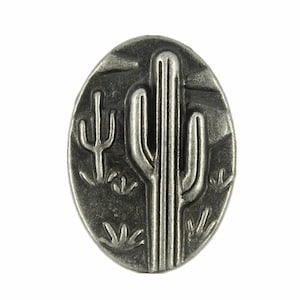 Metal Buttons - Desert and Cactus Oval Metal Shank Buttons in Nickel Silver Color - 23mm - 3/4 inch - 4 pcs