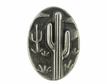 Metal Buttons - Desert and Cactus Oval Metal Shank Buttons in Nickel Silver Color - 23mm - 3/4 inch - 4 pcs