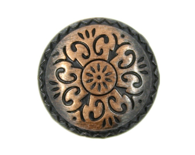 Metal Buttons - Flower Carving Copper Black Metal Shank Buttons - 15mm - 5/8 inch - 6 pcs