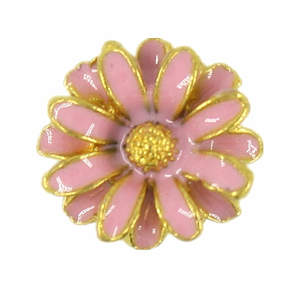 Metal Buttons - Gold Daisy Flower with Pink Enamel Metal Shank Buttons - 11mm - 7/16 inch - 6 pcs