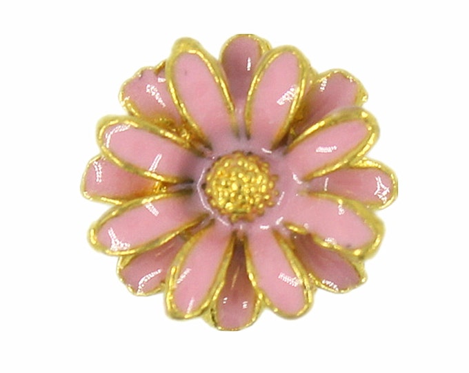 Metal Buttons - Gold Daisy Flower with Pink Enamel Metal Shank Buttons - 11mm - 7/16 inch - 6 pcs