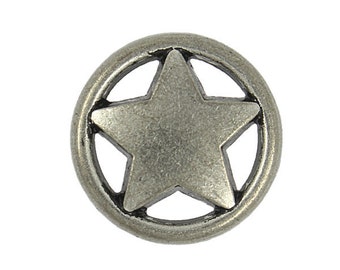 Metal Buttons - Ring and Star Silver Black Metal Shank Buttons - 23mm - 7/8 inch - 6 pcs