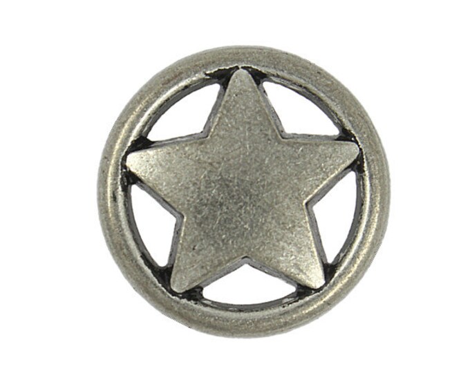 Metal Buttons - Ring and Star Silver Black Metal Shank Buttons - 23mm - 7/8 inch - 6 pcs