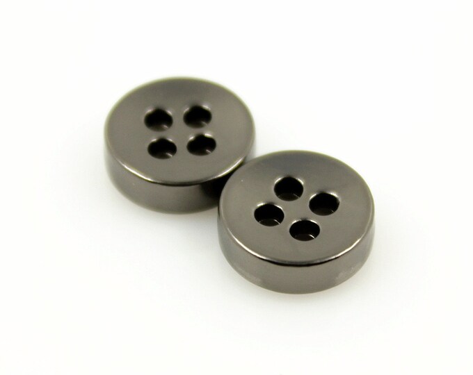 Metal Buttons - Thick Pearlized Gunmetal Metal Hole Buttons - 11mm - 7/16 inch - 6 pcs