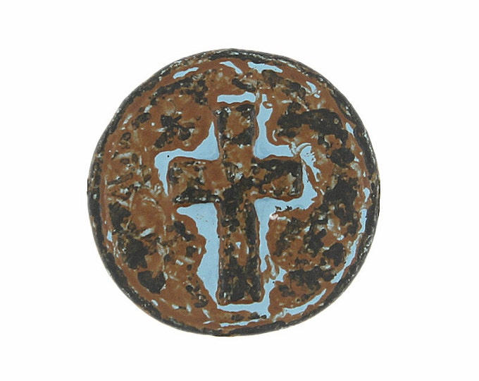 Cross Metal Buttons - Blue Patina Cross Heraldry Metal Shank Buttons - 15mm - 5/8 inch - 6 pcs