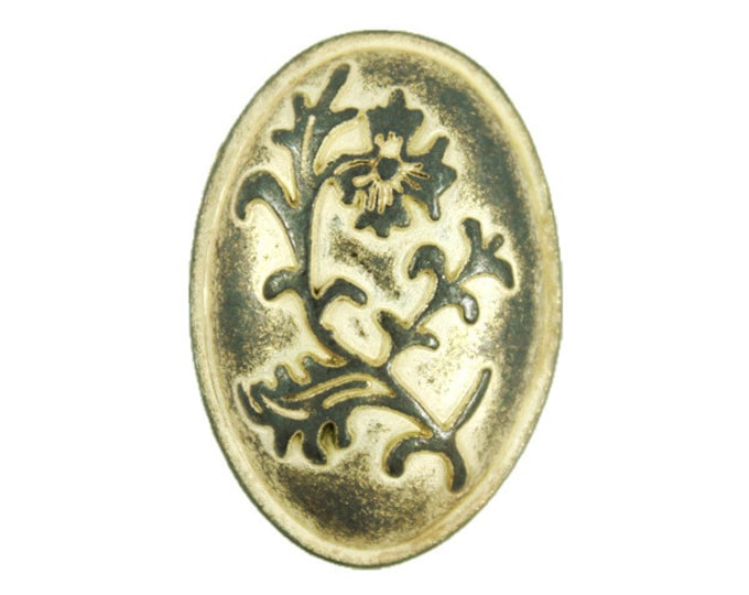 Gunmetal Embossed Flower Ellipse Domed Metal Shank Buttons in Antique Lemon Yellow Color - 25mm - 1 inch - 6 pcs