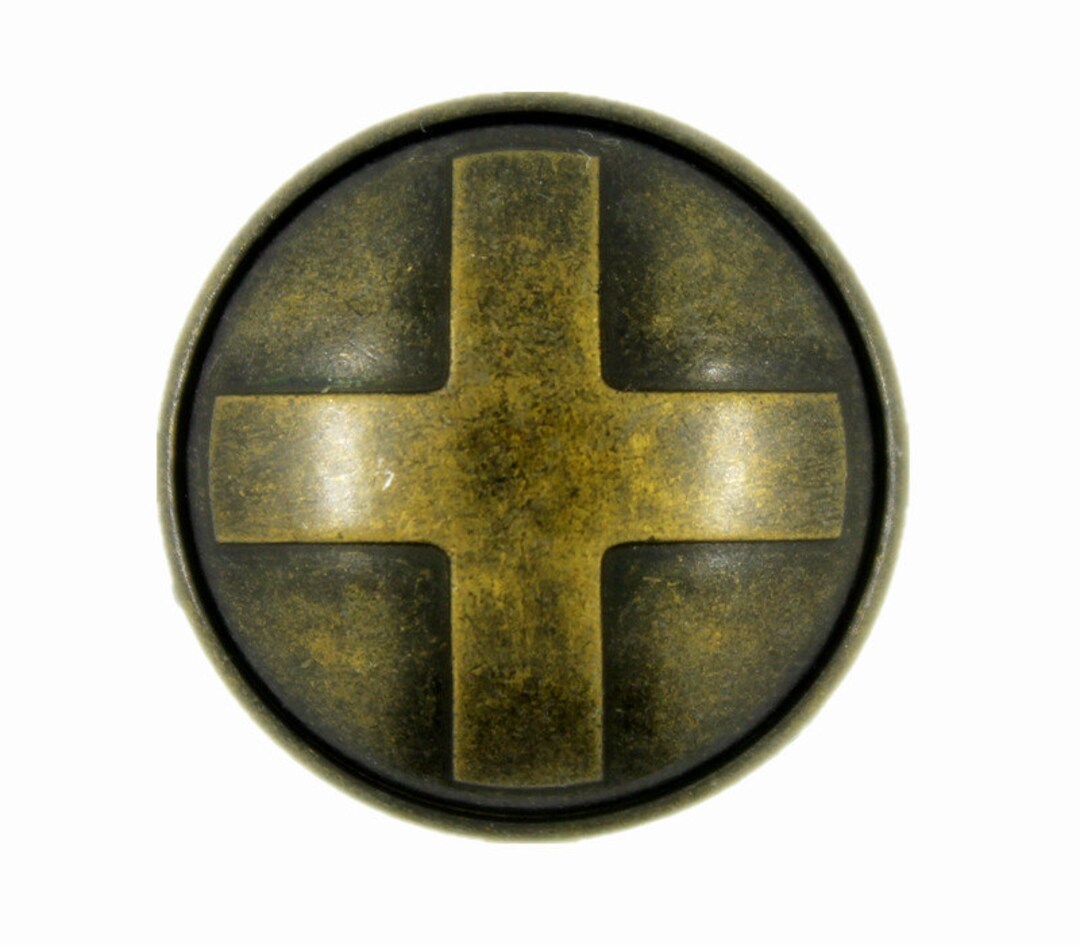 Metal Buttons - Antique Brass Embossed Cross Domed Metal Shank Buttons ...