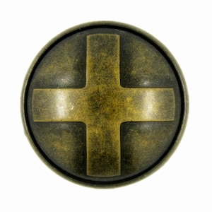 Metal Buttons - Antique Brass Embossed Cross Domed Metal Shank Buttons - 25mm - 1 inch - 6 pcs