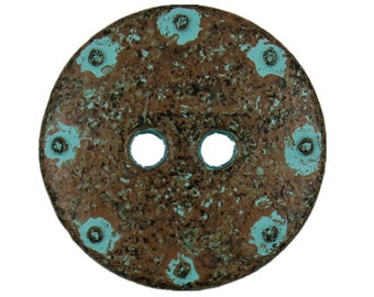 Metal Buttons - Iron Wall Style Green Rust Metal Shank Buttons - 23mm - 7/8 inch - 6 pcs