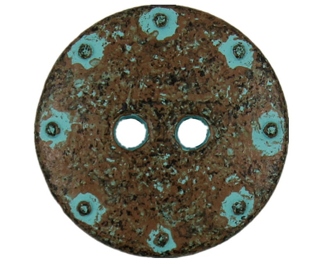 Metal Buttons - Iron Wall Style Green Rust Metal Shank Buttons - 23mm - 7/8 inch - 6 pcs