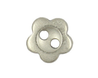 Metal Buttons - Flower Metal Hole Buttons in Matte Silver Color - 11mm - 7/16 inch - 6 pcs