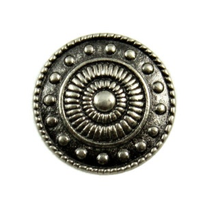 Metal Buttons - Wheel and Beads Metal Shank Buttons in Gray Silver Color - 15mm - 5/8 inch - 6 pcs