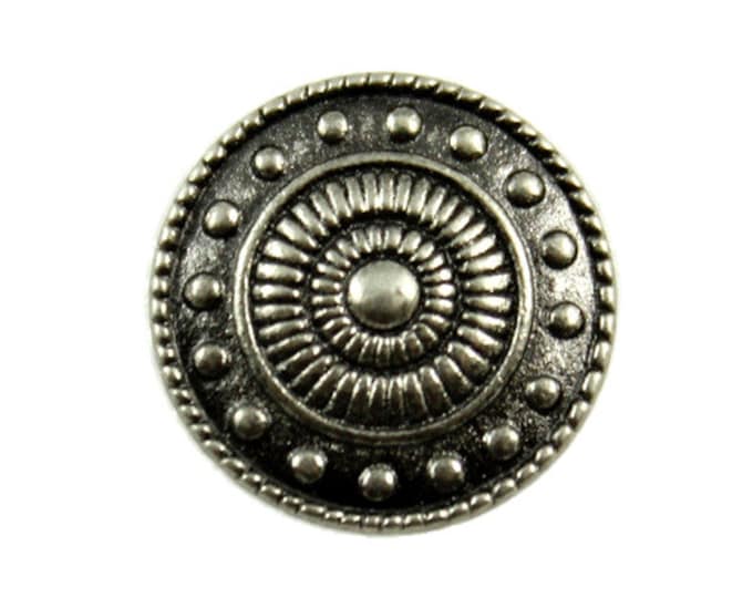 Metal Buttons - Wheel and Beads Metal Shank Buttons in Gray Silver Color - 15mm - 5/8 inch - 6 pcs