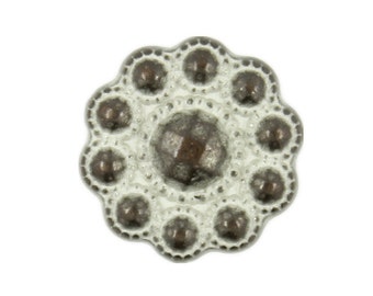 Metal Buttons - Beads Flower Copper White Patina Metal Shank Buttons - 13 mm - 1/2 inch - 6 pcs