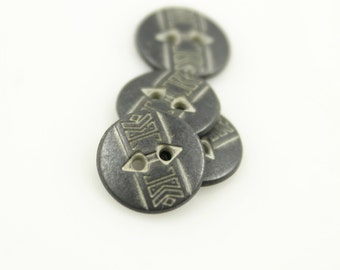 Metal Buttons - Strip Totem Gunmetal White Metal Hole Buttons - 11mm - 7/16 inch - 6 pcs