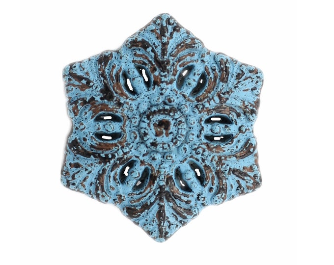 Metal Buttons - Blue Patina Snowflake Metal Shank Buttons - 20mm - 3/4 inch - 6 pcs