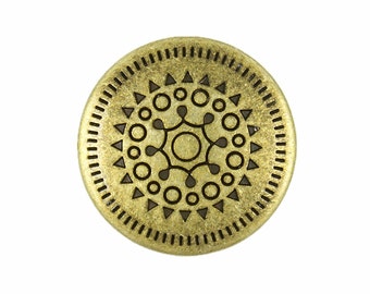 Metal Buttons - Delicate Sun Mandala Pattern Retro Brass Metal Shank Buttons - 18mm - 3/4 inch - 6 pcs